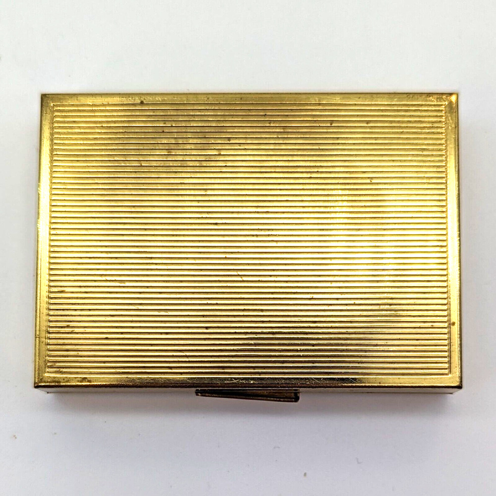 Vintage Evans Two-Tone Loose Powder Compact Yellow Rose Gold Tone w Puff & Mesh - Picture 10 of 11